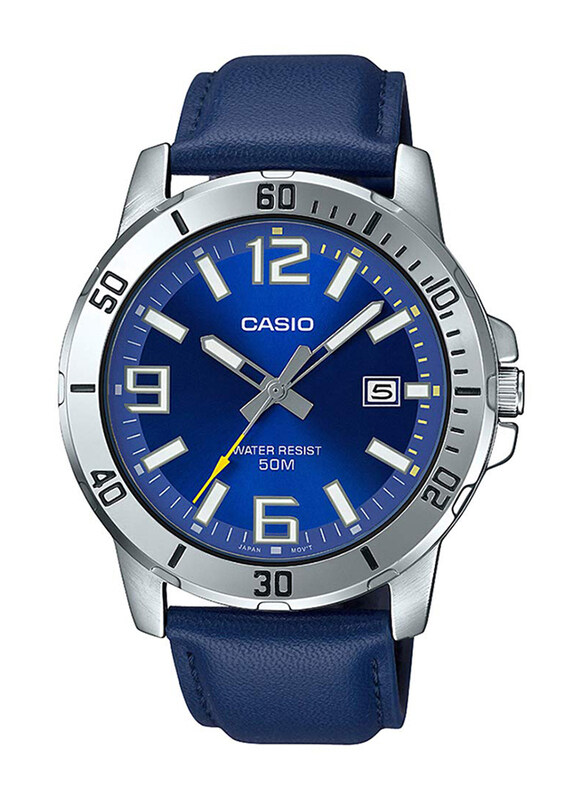 

Casio Analog Watch for Men with Leather Band, Water Resistant, MTP-VD01L-2BVUDF, Blue