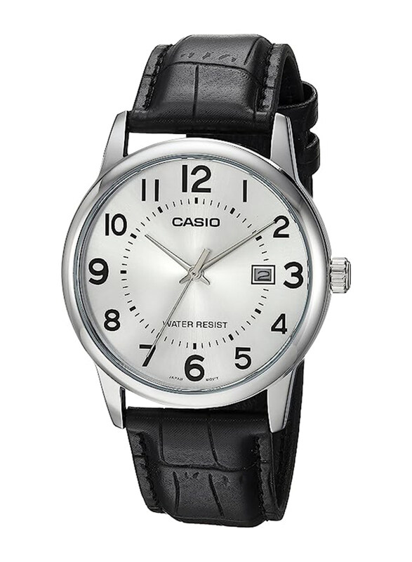 

Casio Analog Watch for Men with Leather Band, Water Resistant, MTP-V002L-7B, Black-White