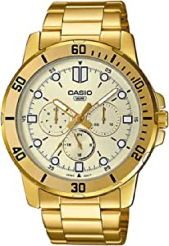 Casio Analog Watch for Men with Stainless Steel Band, Water Resistant, MTP-VD300G-9EUDF, Gold-White