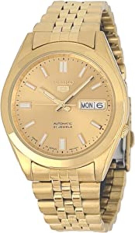 Seiko 21 Jewels Analog Watch for Men with Stainless Steel Band, Water Resistant, SNKF82J1, Gold
