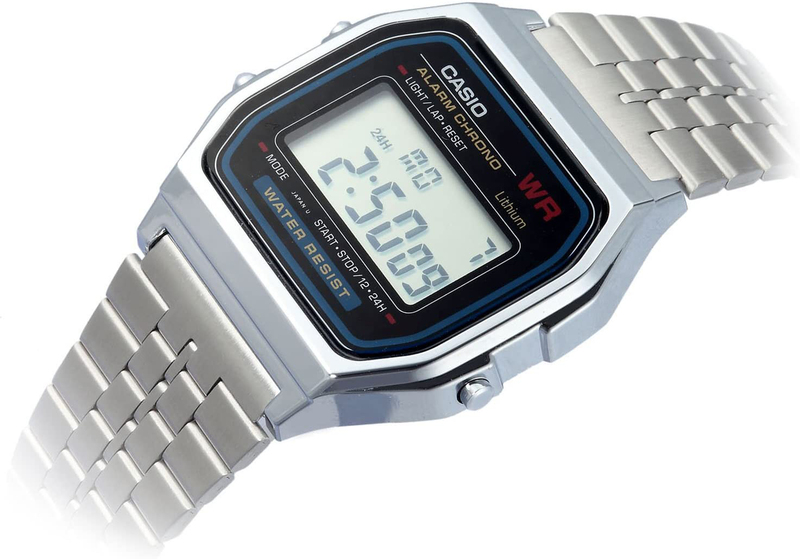 Casio Digital Watch for Men with Stainless Steel Band, Water Resistant, A159WGEA-1DF, Silver-Grey