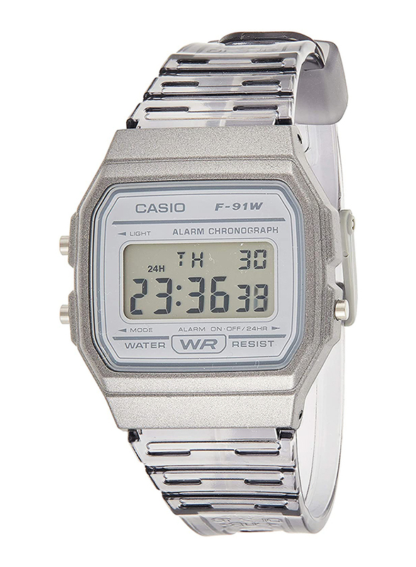 Casio Youth Digital Quartz Unisex Watch with Resin Band, Water Resistant, F-91WS-8DF, Grey
