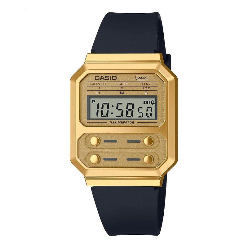 

Casio Vintage Digital Watch Unisex with Resin Band, Water Resistant, A100WEFG-9ADF, Gold-Black