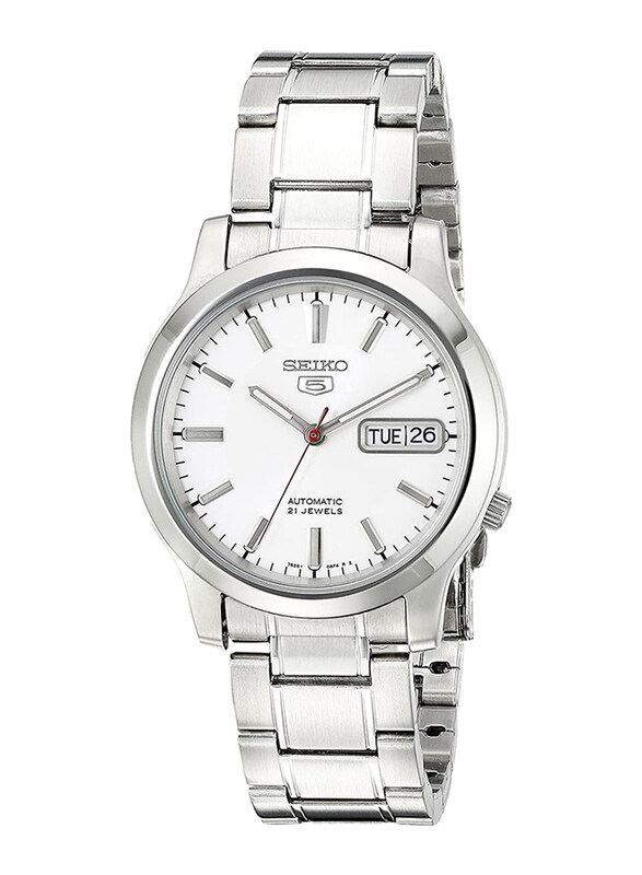 

Seiko 5 Automatic Analog Watch for Men with Stainless Steel Band, Water Resistant, SNK789, Silver-White