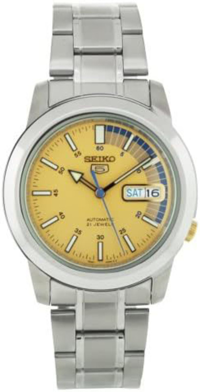 Seiko Analog Watch for Men with Stainless Steel Band, Water Resistant, SNKK29, Gold/Silver