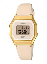 Casio Vintage Digital Watch for Women with Leather Band, Water Submerge Resistant, LA680WEGL-4DF, Gold/Pink