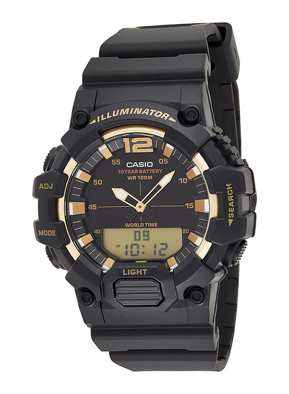 

Casio Illuminator Analog/Digital Quartz Watch for Men with Plastic Band, Water Resistant, HDC-700-9AVDF, Black/Gold