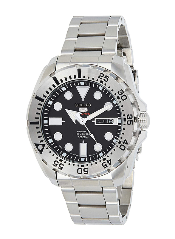 Seiko Analog Watch for Men with Stainless Steel Band, Water Resistant, SRP599J1, Silver-Black