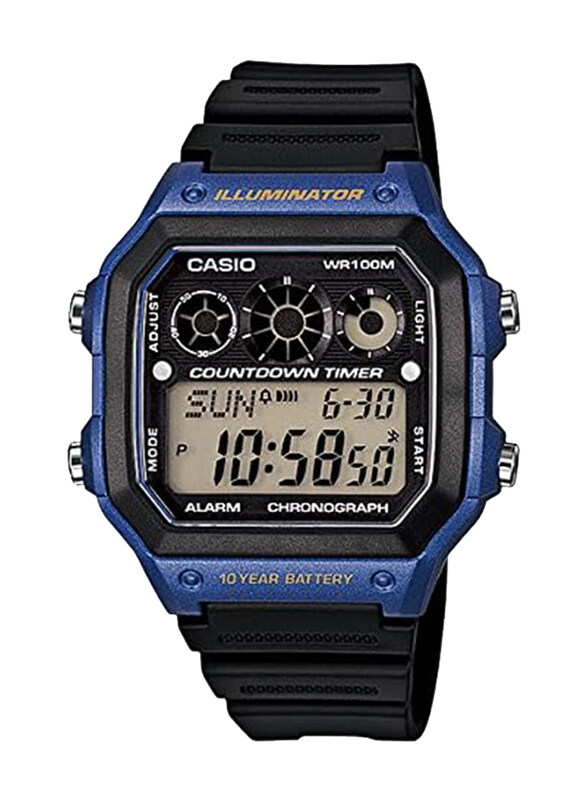 

Casio Digital Wrist Watch for Men with Plastic Band, Water Resistant, AE-1300WH-2AVDF, Black-Blue