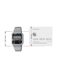 Casio Collection Digital Vintage Watch for Men with Stainless Steel Band, Water Resistant, A100We-1Adf, Silver-Black