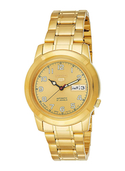 Seiko Automatic Analog Watch for Men with Stainless Steel Band, Water Resistant, SNKK38J1, Gold