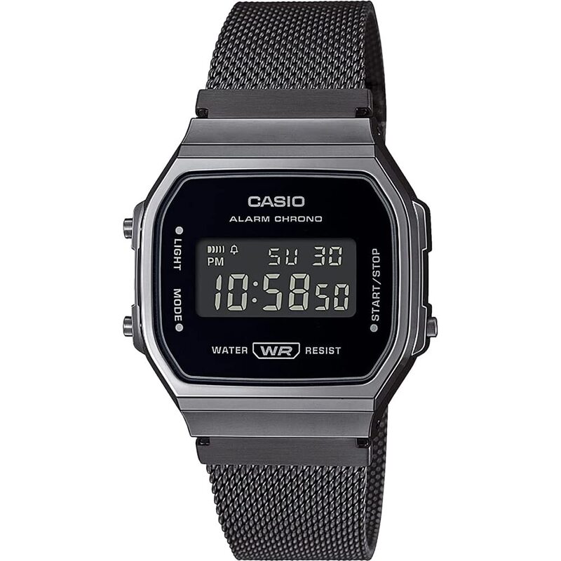 Casio Vintage Digital Watch Unisex with Stainless Steel Band, Water Resistant, A168WEMB-1BEF, Black-Black