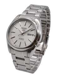 Seiko 5 Analog Watch for Men with Stainless Steel Band, Water Resistant, SNKL41J1, Silver-White