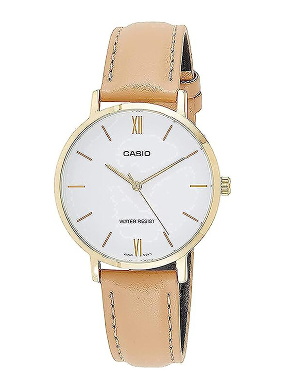 

Casio Analog Watch for Women with Leather Band, Water Resistant, LTP-VT01GL-7BUDF, Brown/White