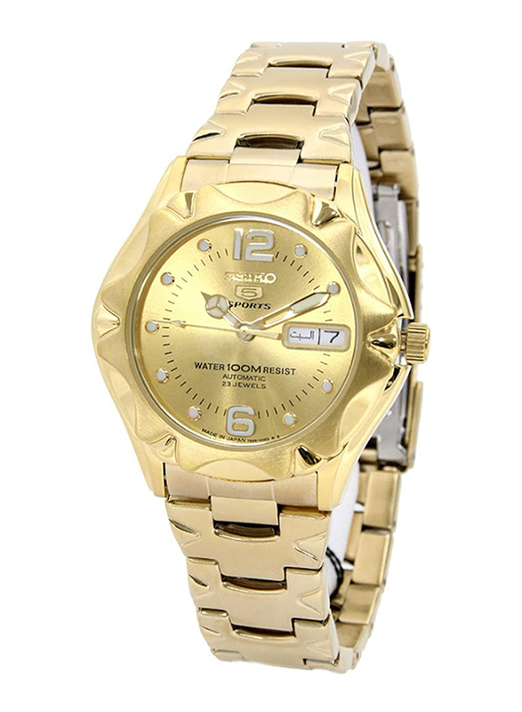 Seiko 5 Sport Analog Watch for Men with Stainless Steel Band, Water Resistant, SNZ460J1, Gold