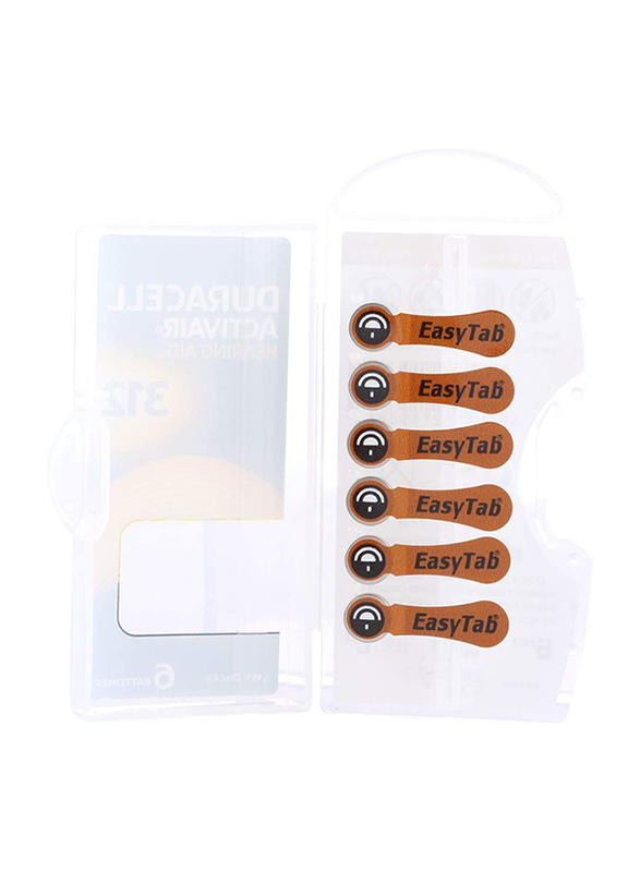 Duracell Activair Hearing Aid Zinc Batteries, Size 312, 60 Pieces, Brown