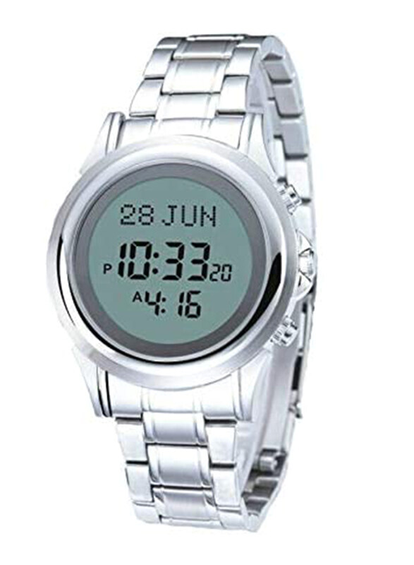 

Al-Harameen Islamic Digital Watch for Men with Stainless Steel Band, Water Resistant, HA-6382S, Silver-Grey