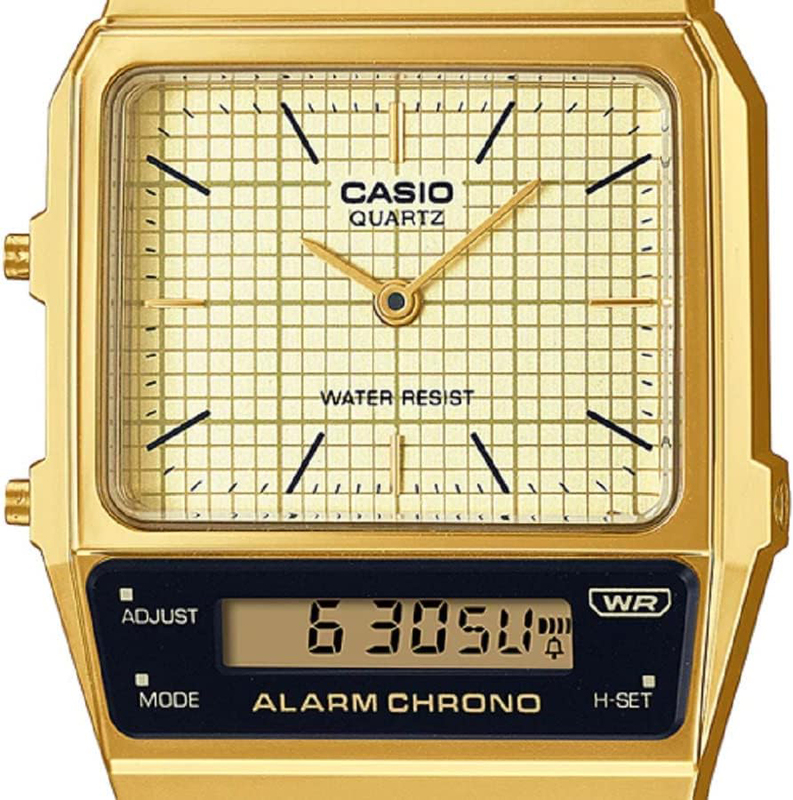 Casio Analog-Digital Vintage Watch Unisex with Stainless Steel Band, Water Resistant, AQ-800EG-9ADF, Gold