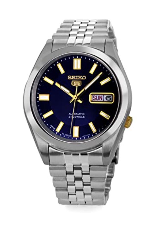 Seiko Analog Watch for Men with Stainless Steel Band, Water Resistant, SNKF65J1, Blue-Silver