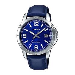 Casio Analog Watch for Men with Leather Genuine Band, MTP-V004L-2BUDF (A1741), Blue-Blue
