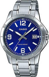 Casio Analog Watch for Men with Stainless Steel Band, Water Resistant and Chronograph, MTP-V004D-2BUDF, Blue-Silver