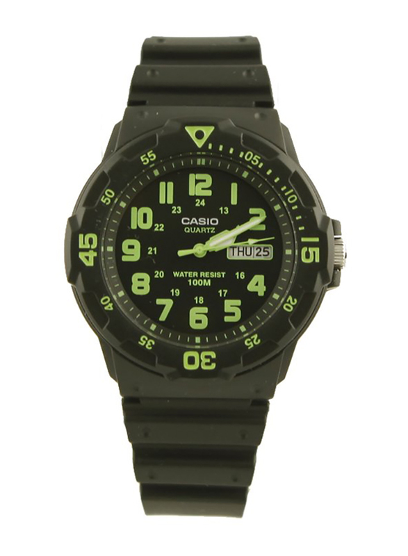 Casio Analog Watch for Men with Resin Band, Water Resistant, MRW-200H-3B, Black-Green/Black