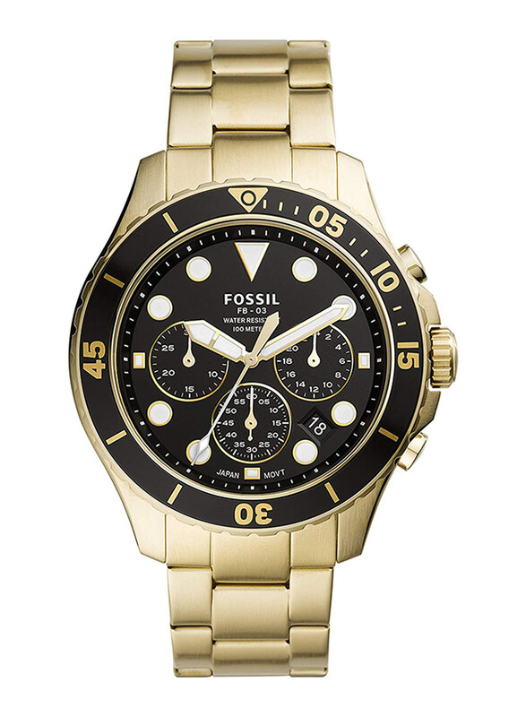 

Fossil FB-03 Analog Quartz Casual Watch for Men with Stainless Steel Band, Water Resistant and Chronograph, FS5727, Gold-Black