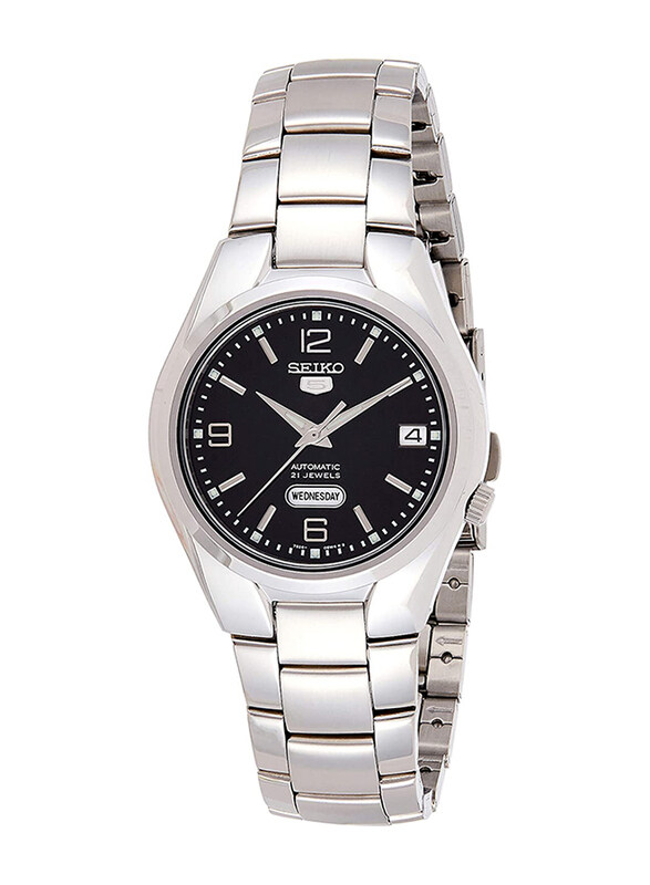 

Seiko 5 Automatic Analog Watch for Men with Stainless Steel Band, Water Resistant, SNK623K1, Silver-Black