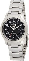 Seiko Analog Watch for Men with Stainless Steel Band, Water Resistant, SNK809K1, Silver-Black