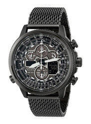 Citizen Eco-Drive Navihawk Analog Watch for Men with Stainless Steel Band, Water Resistant and Chronograph, Black