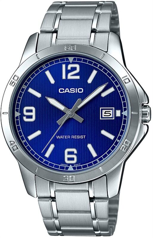 Casio Analog Watch for Men with Stainless Steel Band, Water Resistant, MTP-V004D-2BUDF, Blue-Silver