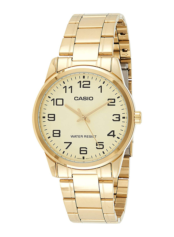 Casio Analog Watch for Men with Stainless Steel Band, Water Resistant, MTP-V001G-9BUDF, Gold