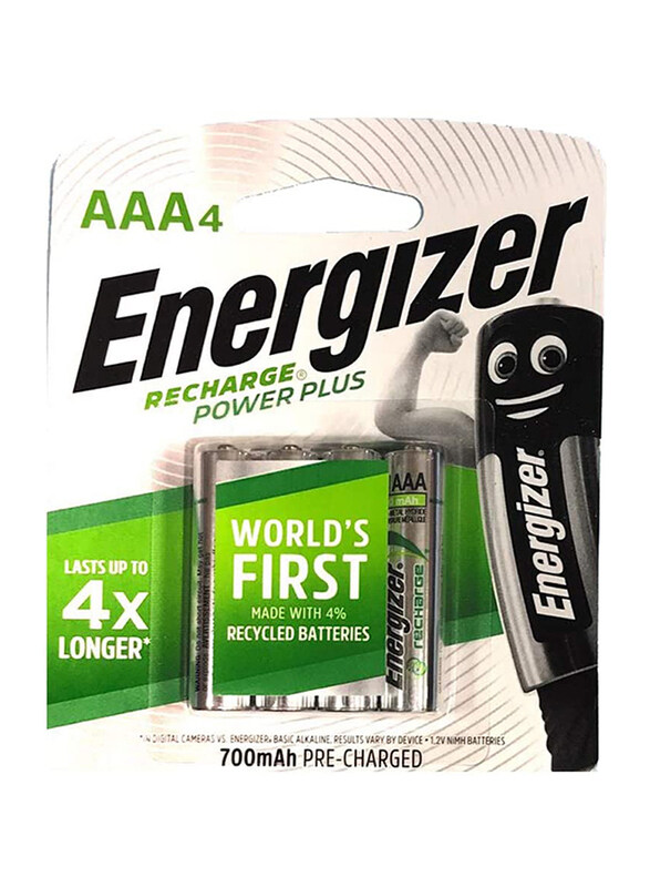 

Energizer 700mAh Rechargeable Power Plus AAA Battery, 4 Pieces, NH12URP4, Silver