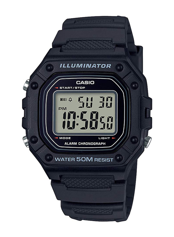 Casio Quartz Digital Watch for Men with Resin Strap, Water Resistant, W-218H-1AVDF, Black