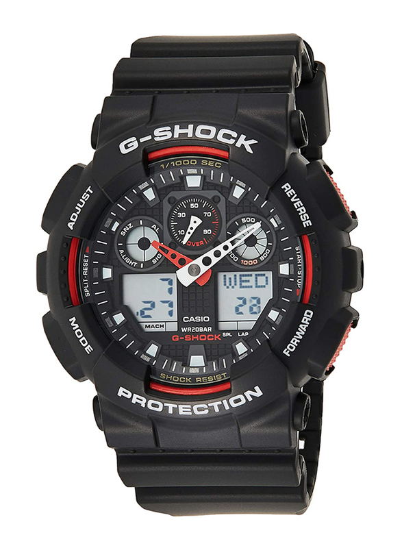 Casio G-Shock Analog/Digital Quartz Watch for Men with Resin Band, Water Resistant, GA100-1A4, Black