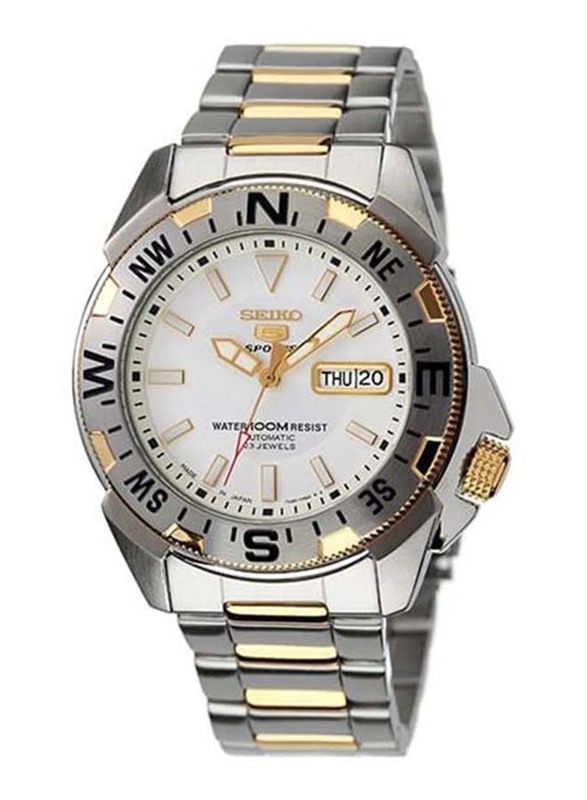 Seiko Analog Watch for Men with Stainless Steel Band, Water Resistant, SNZF08J1, Silver/Gold-Silver