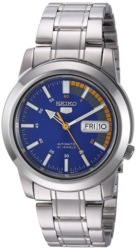 Seiko Analog Watch for Men with Stainless Steel Band, Water Resistant, SNKK27K1, Blue-Silver