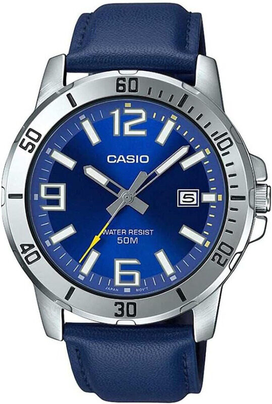 

Casio Analog Watch for Men with Leather Band, Water Resistant, MTP-VD01L-2BVF, Blue-Blue