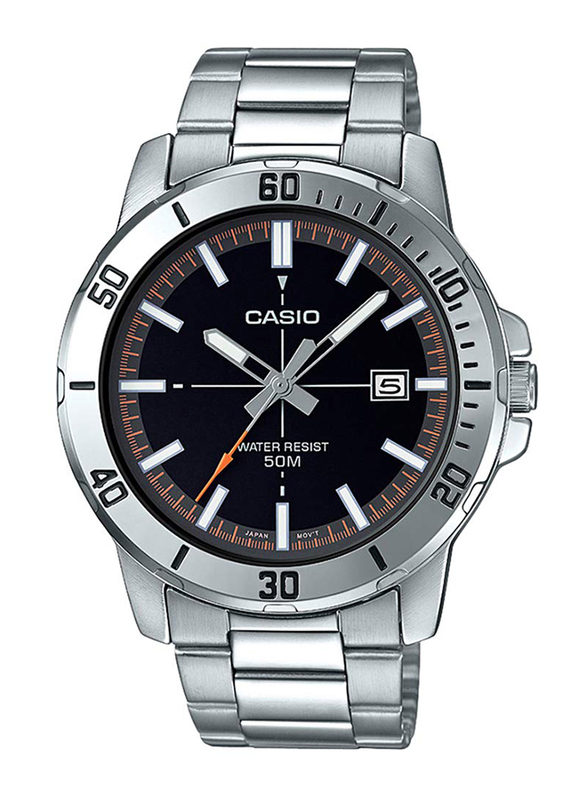 Casio Analog Watch for Men with Stainless Steel Band, Water Resistant, MTP-VD01D-1E2VUDF, Silver-Black