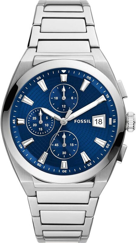 

Fossil Analog Everett Watch for Men with Stainless Steel Band, Water Resistant and Chronograph, FS5795, Silver-Blue