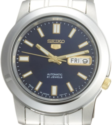 Seiko 5 Automatic Analog Watch for Men with Stainless Steel Band, Water Resistant, SNKK11J1, Silver-Black
