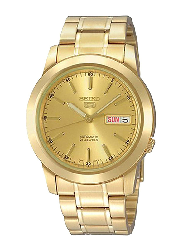 Seiko 5 Automatic Analog Watch for Men with Stainless Steel Band, Water Resistant, SNKE56J1, Gold