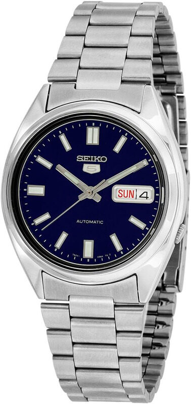 

Seiko 5 Analog Watch for Men with Stainless Steel Band, Water Resistant, SNXS77, Silver/Blue