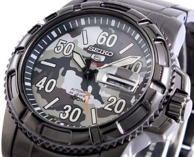 

Seiko Camouflage Analog Watch for Men, Water Resistant, SRP225J1, Black-Green