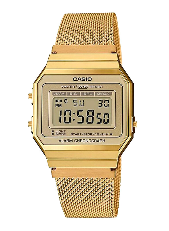 

Casio Digital Quartz Adult Watch Unisex with Stainless Steel Band, Water Resistant, A700WEMG-9AEF, Gold