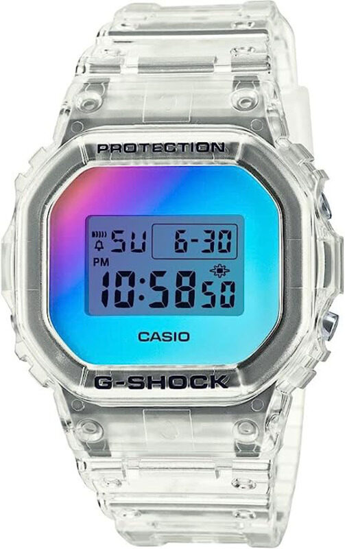 

Casio Digital Watch for Men with Resin Band, Water Resistant, DW-5600SRS-7DR, White-Blue