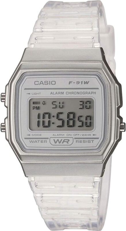 Casio Digital Watch Unisex with Plastic Band, Water Resistant and Chronograph, F-91WS-7EF, White