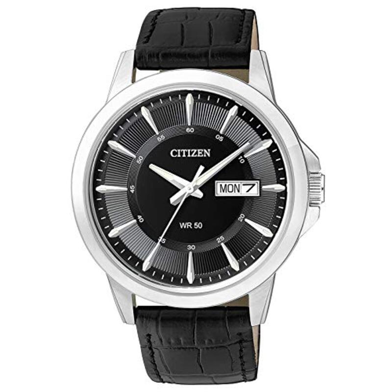 Citizen Analog Watch for Men with Leather Genuine Band, BF2011-01E, Black-Black