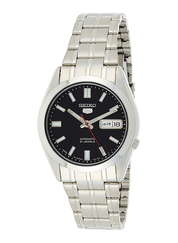 Seiko 5 Analog Watch for Men with Stainless Steel Band, Water Resistant, SNKE87J1, Silver-Black