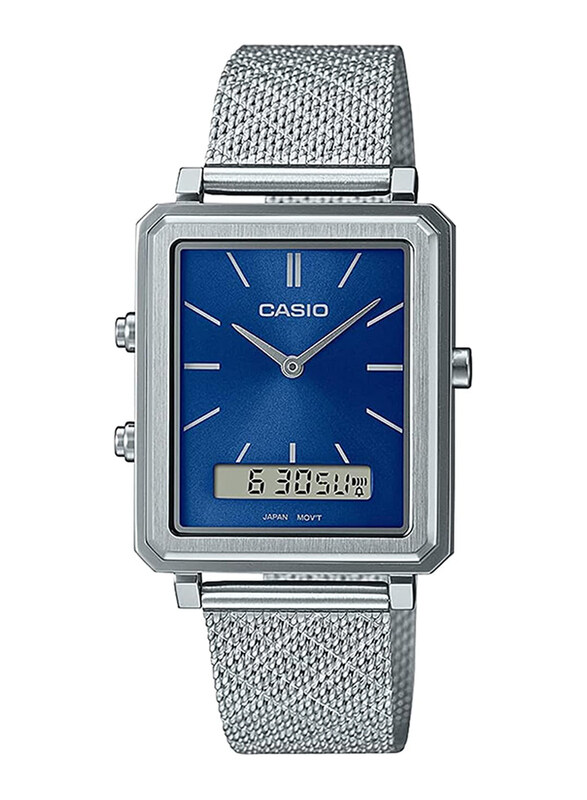 

Casio Analog /Digital Watch for Men with Stainless Steel Band, Water Resistant, MTP-B205M-2EDF, Silver-Blue